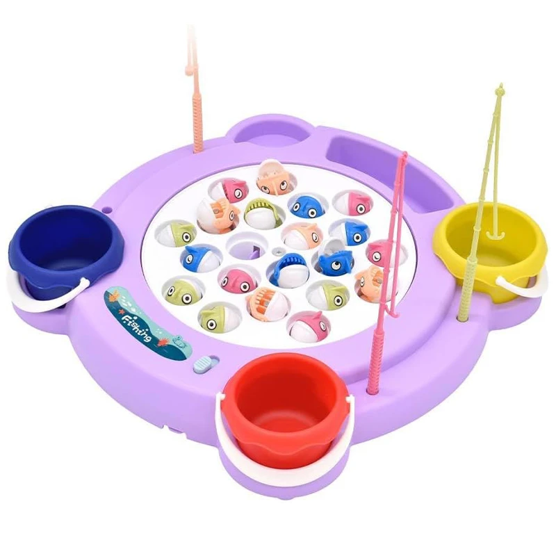 Magnetic Fishing Game Toys, Rotating Board Game with Music Including 21 Fishes, 4 Random Color Fishing Poles and 4 Small Fish Buckets (219)